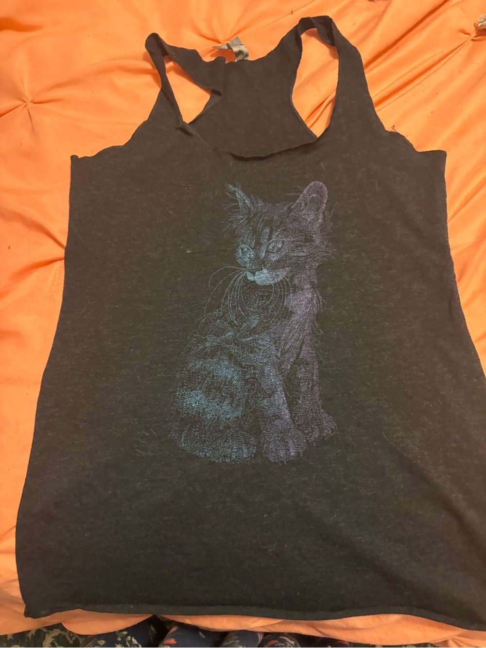 Next Level Apparel Black Racerback Tank with Blue and Purple Cat Print